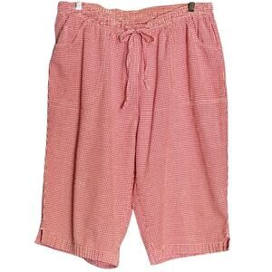Pappagallo Pull On Walking Shorts Size XL Pockets Cottage Red White Gingham